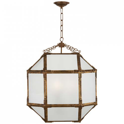 Morris Lantern Pendant, 3-Light, Gilded Iron, Frosted Glass, 18.5"W (SK 5009GI-FG 2FV5X) Morris Lantern Pendant, 3-Light, Gilded Iron, Frosted Glass, 18.5"W (SK 5009GI-FG 2FV5X)