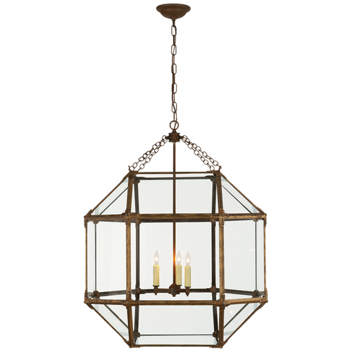Morris Lantern Pendant, 3-Light, Gilded Iron, Clear Glass, 23.25"W (SK 5010GI-CG 2FU8V)