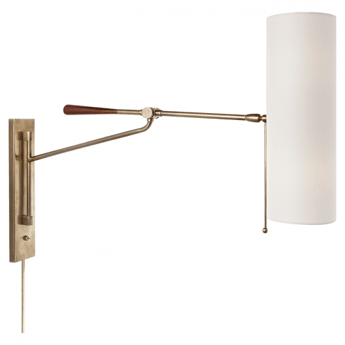 Visual Comfort & Co. Signature Collection Frankfort Wall Sconce, 2-Light, Articulating, Hand-Rubbed Antique Brass, Linen Shade, 22.5"H (ARN 2002HAB-L 2K2R0) 