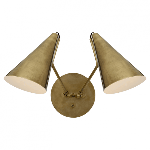 Visual Comfort & Co. Signature Collection Clemente Double Wall Sconce, 2-Light, Hand-Rubbed Antique Brass, Antique Brass Shade, 10.75"H (ARN 2059HAB-HAB 2V1VN) 