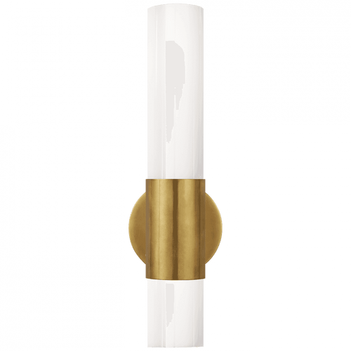 Visual Comfort & Co. Signature Collection Penz Bathroom Wall Sconce, 2-Light, Cylindrical, Hand-Rubbed Antique Brass, White Glass, 15"H (ARN 2611HAB-WG CHPK1) 