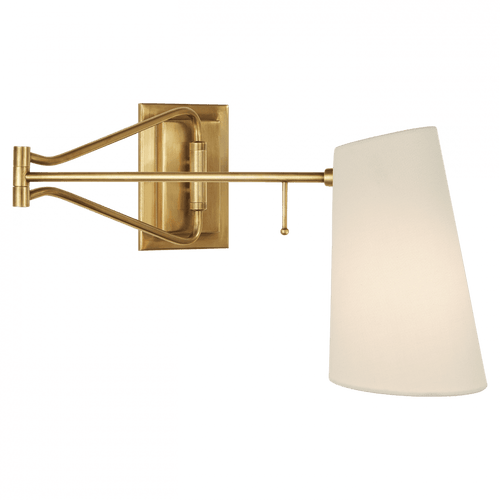 Visual Comfort & Co. Signature Collection Keil Swing Arm Wall Sconce, 1-Light, Hand-Rubbed Antique Brass, Linen Shade, 10"H (ARN 2650HAB-L CHPK5) 