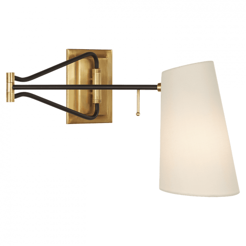Visual Comfort & Co. Signature Collection Keil Swing Arm Wall Sconce, 1-Light, Hand-Rubbed Antique Brass, Black, Linen Shade, 10"H (ARN 2650HAB/BLK-L CHPK3) 