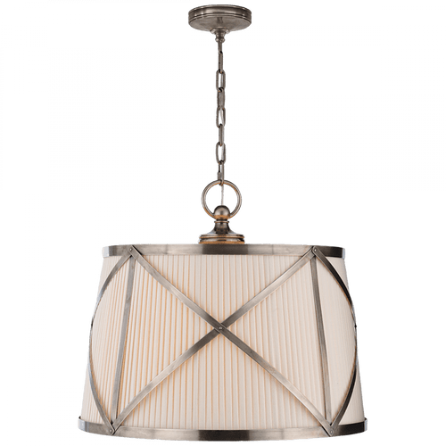 Visual Comfort & Co. Signature Collection Grosvenor Drum Shade Pendant, 3-Light, Antique Nickel, Linen Shade, 24"W (CHC 1483AN-L 2G10U) 