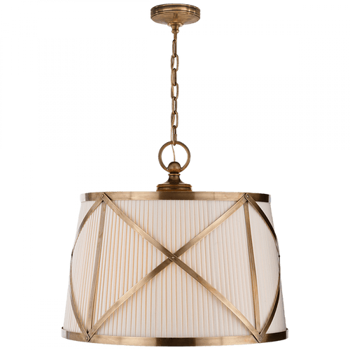 Visual Comfort & Co. Signature Collection Grosvenor Large Single Hanging Shade, 3-Light, Antique-Burnished Brass, Linen Shade, Over All Height 24" (CHC 1483AB-L 2G10T) 