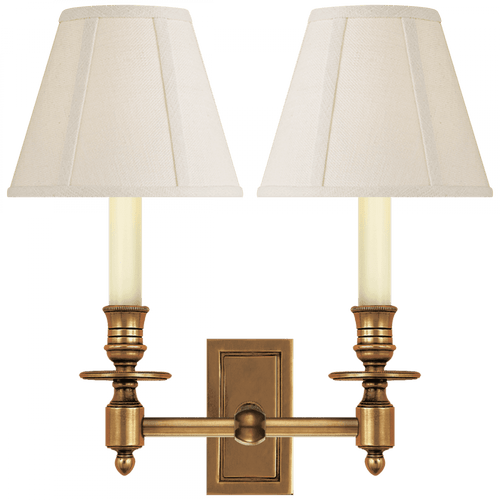 Visual Comfort & Co. Signature Collection French Double Library Wall Sconce, 2-Light, Hand-Rubbed Antique Brass, B Linen Shade, 12"H (S 2212HAB-L 2FZ43) 