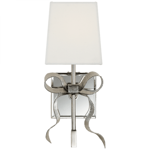 Visual Comfort & Co. Signature Collection Ellery Gros-Grain Bow Wall Sconce, 1-Light, Polished Nickel, Cream Linen Square Shade, 13.5"H (KS 2008PN-L 2V2TN) 