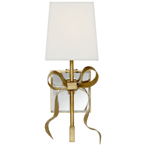 Visual Comfort & Co. Signature Collection Ellery Gros-Grain Bow Wall Sconce, 1-Light, Soft Brass, Cream Linen Square Shade, 13.5"H (KS 2008SB-L 2V2TP) 