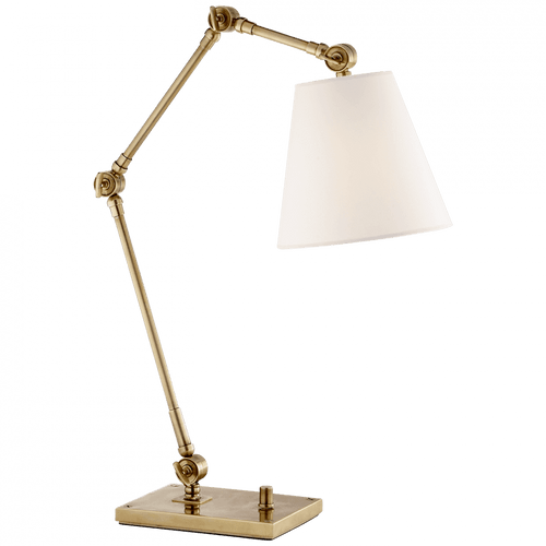 Visual Comfort & Co. Signature Collection Graves Desk Lamp, 1-Light, Hand-Rubbed Antique Brass, Linen Round Shade, 28.75"H (SK 3115HAB-L 2V0WM) 