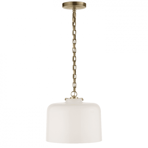 Visual Comfort & Co. Signature Collection Katie Pendant, 1-Light, Dome, Hand-Rubbed Antique Brass, White Glass, 12"W (TOB 5226HAB/G5-WG 2N3EQ) 