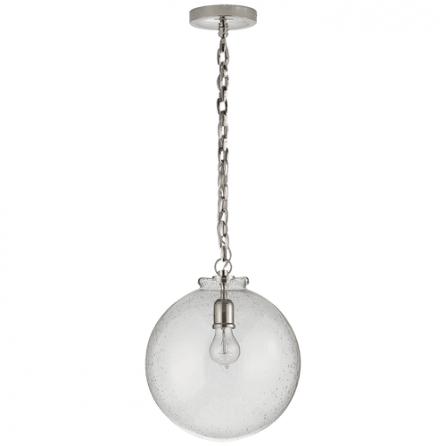 Visual Comfort & Co. Signature Collection Katie Pendant, 1-Light, Globe, Polished Nickel, Seeded Glass, 12"W (TOB 5226PN/G4-SG 2N3F3) 