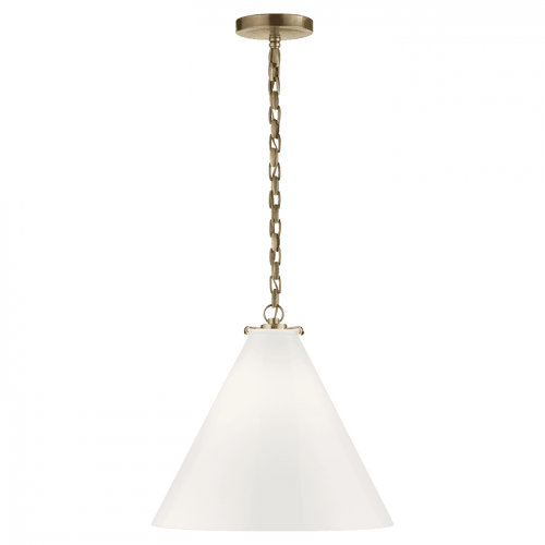 Visual Comfort & Co. Signature Collection Katie Pendant, 1-Light, Conical, Hand-Rubbed Antique Brass, White Glass, 15.75"W (TOB 5226HAB/G6-WG 2N3EU) 