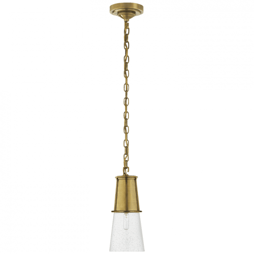 Visual Comfort & Co. Signature Collection Robinson Pendant, 1-Light, Hand-Rubbed Antique Brass, Seeded Glass, 4.75"W (TOB 5751HAB-SG 2V4TR) 