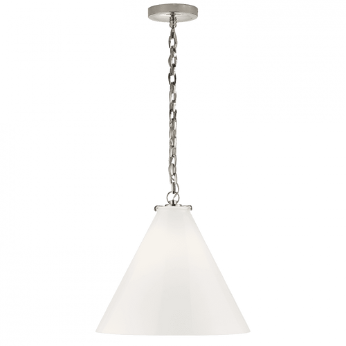 Visual Comfort & Co. Signature Collection Katie Pendant, 1-Light, Conical, Polished Nickel, White Glass, 15.75"W (TOB 5226PN/G6-WG 2N3FA) 