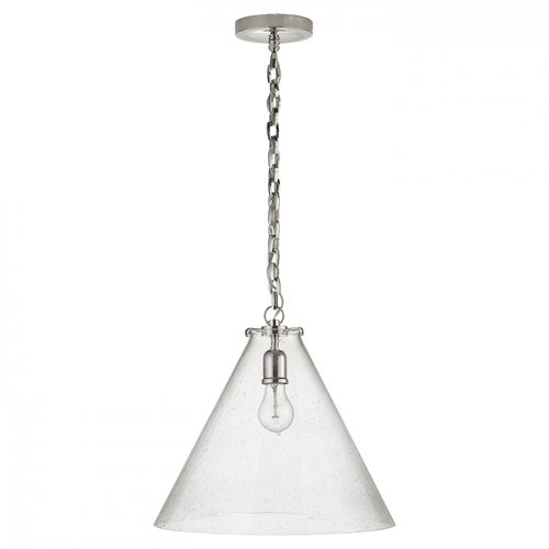 Visual Comfort & Co. Signature Collection Katie Pendant, 1-Light, Conical, Polished Nickel, Seeded Glass, 15.75"W (TOB 5226PN/G6-SG 2N3F9) 