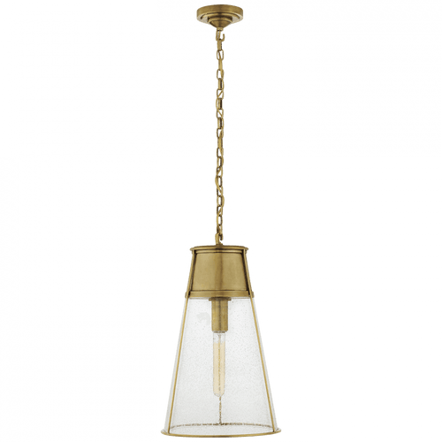 Visual Comfort & Co. Signature Collection Robinson Pendant, 1-Light, Hand-Rubbed Antique Brass, Seeded Glass, 11.75"W (TOB 5753HAB-SG 2V5PF) 
