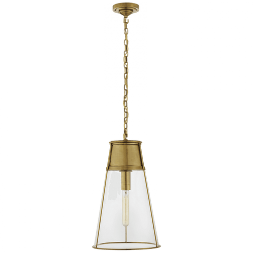 Visual Comfort & Co. Signature Collection Robinson Pendant, 1-Light, Hand-Rubbed Antique Brass, Clear Glass, 11.75"W (TOB 5753HAB-CG 2V5PE) 
