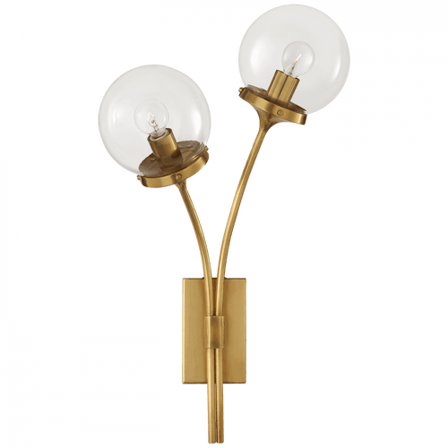 Visual Comfort & Co. Signature Collection Prescott Left Wall Sconce, 2-Light, Soft Brass, Clear Glass, 20.5"H (KS 2407SB-CG CHTH4) 