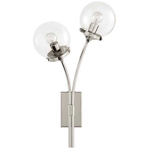 Visual Comfort & Co. Signature Collection Prescott Left Wall Sconce, 2-Light, Polished Nickel, Clear Glass, 20.5"H (KS 2407PN-CG CHTH3) 