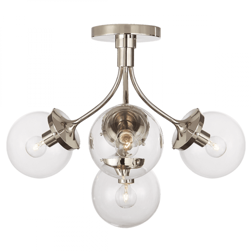Visual Comfort & Co. Signature Collection Prescott Semi-Flush Mount, 4-Light, Polished Nickel, Clear Glass, 18"W (KS 4407PN-CG CHTH1) 