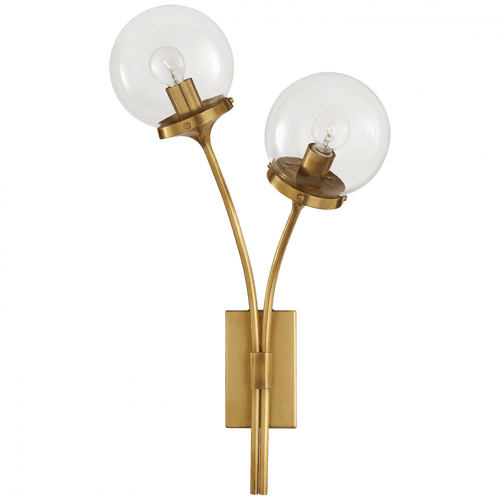 Visual Comfort & Co. Signature Collection Prescott Right Wall Sconce, 2-Light, Soft Brass, Clear Glass, 20.5"H (KS 2408SB-CG CHTH6) 