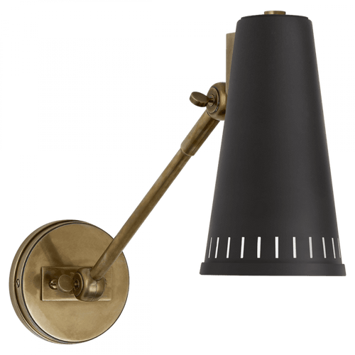 Visual Comfort & Co. Signature Collection Antonio Adjustable One Arm Wall Sconce, 1-Light, Hand-Rubbed Antique Brass, Black Shade, 8.25"H (TOB 2065HAB-BLK 2V4R4) 
