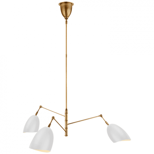 Visual Comfort & Co. Signature Collection Sommerard Medium Triple-Arm Chandelier, 3-Light, Hand-Rubbed Antique Brass, Matte White Shade, 50"W (ARN 5008HAB-WHT CHTKC) 