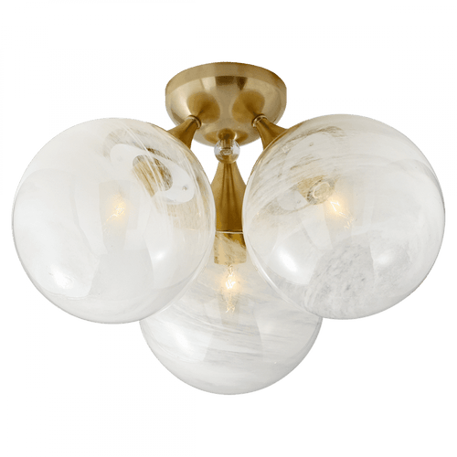 Visual Comfort & Co. Signature Collection Cristol Flush Mount, 3-Light, Hand-Rubbed Antique Brass, White Glass, 15.25"W (ARN 4401HAB-WG CHTK9) 