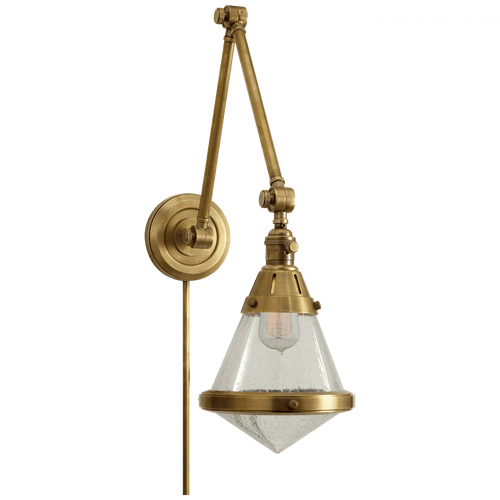 Visual Comfort & Co. Signature Collection Gale Library Wall Sconce With Plug, 1-Light, Hand-Rubbed Antique Brass, Seeded Glass, 21.5"H (TOB 2156HAB-SG 2JYUC) 