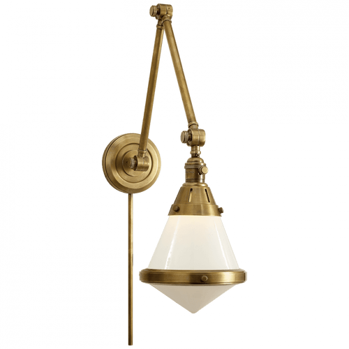 Visual Comfort & Co. Signature Collection Gale Library Wall Sconce, 1-Light, Hand-Rubbed Antique Brass, White Glass, 21.5"H (TOB 2156HAB-WG 2JYUG) 