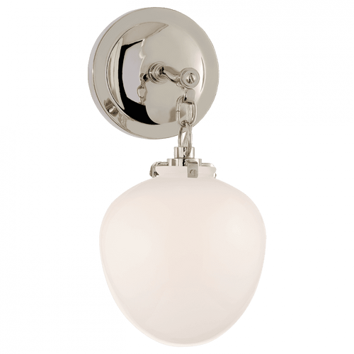 Visual Comfort & Co. Signature Collection Katie Bathroom Wall Sconce, 1-Light, Acorn, Polished Nickel, White Glass, 13.5"H (TOB 2225PN/G2-WG 2N1EX) 