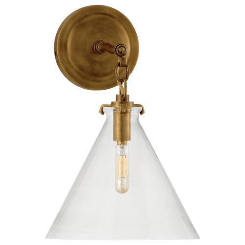 Visual Comfort & Co. Signature Collection Katie Bathroom Wall Sconce, 1-Light, Conical, Hand-Rubbed Antique Brass, Clear Glass, 14.5"H (TOB 2225HAB/G6-CG 2N1EN) 