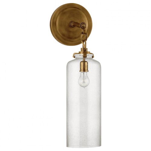 Visual Comfort & Co. Signature Collection Katie Bathroom Wall Sconce, 1-Light, Cylinder, Hand-Rubbed Antique Brass, Seeded Glass, 16.25"H (TOB 2225HAB/G3-SG 2N1EE) 