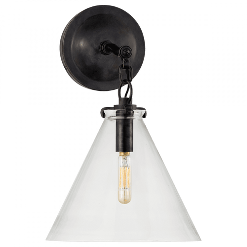 Visual Comfort & Co. Signature Collection Katie Bathroom Wall Sconce, 1-Light, Conical, Bronze, Clear Glass, 14.5"H (TOB 2225BZ/G6-CG 2N1E3) 
