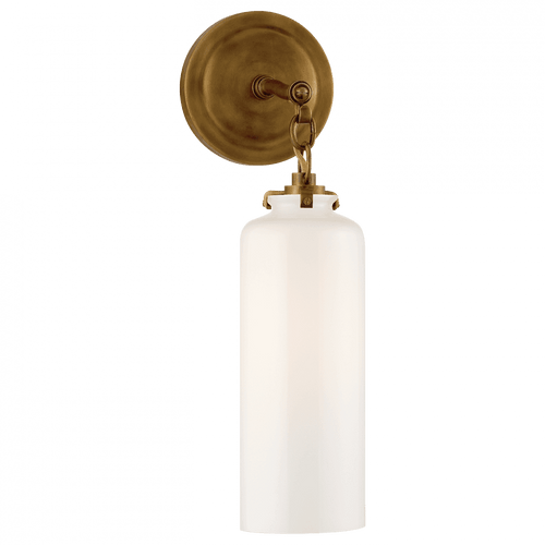 Visual Comfort & Co. Signature Collection Katie Bathroom Wall Sconce, 1-Light, Cylinder, Hand-Rubbed Antique Brass, White Glass, 16.25"H (TOB 2225HAB/G3-WG 2N1EF) 
