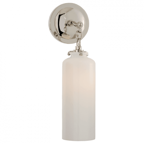 Visual Comfort & Co. Signature Collection Katie Bathroom Wall Sconce, 1-Light, Cylinder, Polished Nickel, White Glass, 16.25"H (TOB 2225PN/G3-WG 2N1F0) 