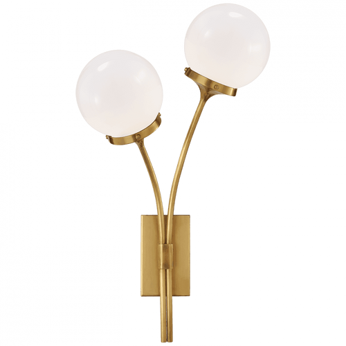 Visual Comfort & Co. Signature Collection Prescott Left Wall Sconce, 2-Light, Soft Brass, White Glass, 20.5"H (KS 2407SB-WG C_UJ6) 