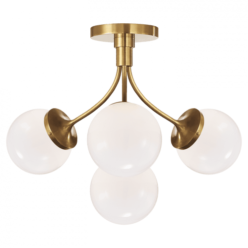 Visual Comfort & Co. Signature Collection Prescott Semi-Flush Mount, 4-Light, Soft Brass, White Glass, 18"W (KS 4407SB-WG C_UJN) 