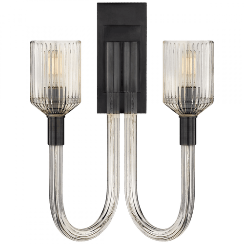 Visual Comfort & Co. Signature Collection Reverie Wall Sconce, 2-Light, Clear Ribbed Glass, Bronze, 19"H (KW 2404CRB/BZ CHQJZ) 