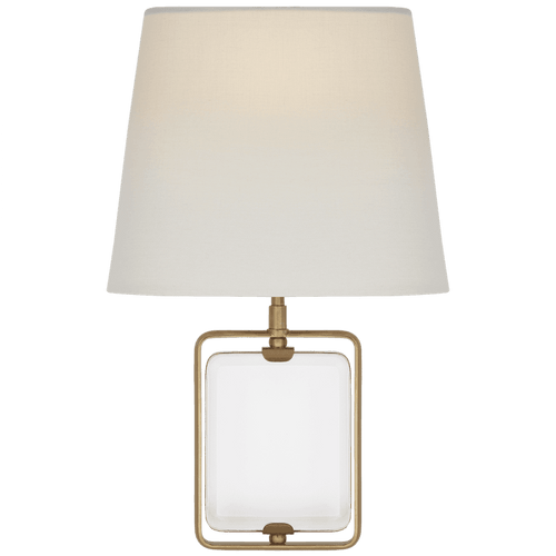 Visual Comfort & Co. Signature Collection Henri Framed Jewel Wall Sconce, 1-Light, Crystal, Hand-Rubbed Antique Brass, Linen Shade, 15.25"H (SK 2030CG/HAB-L CLU5T) 