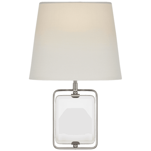 Visual Comfort & Co. Signature Collection Henri Framed Jewel Wall Sconce, 1-Light, Crystal, Polished Nickel, Linen Shade, 15.25"H (SK 2030CG/PN-L CLU5U) 