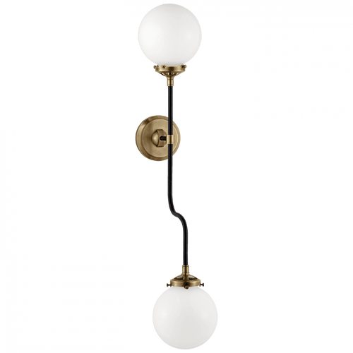 Visual Comfort & Co. Signature Collection Bistro Bathroom Wall Sconce, 2-Light, Hand-Rubbed Antique Brass, White Glass, 32"H (S 2022HAB-WG 2MZFE) 