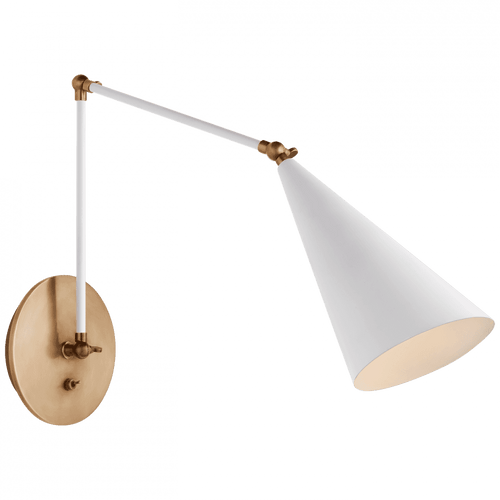 Visual Comfort & Co. Signature Collection Clemente Double Arm Library Wall Sconce, 1-Light, White, Hand-Rubbed Antique Brass, White Shade, 35.5"H (ARN 2912WHT CM01A) 