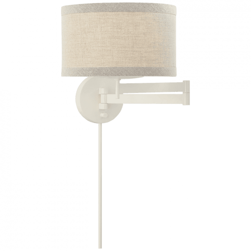 Visual Comfort & Co. Signature Collection Walker Swing Arm Wall Sconce With Plug, 1-Light, Light Cream, Natural Linen Shade, 12"H (KS 2075LC-NL CLR7R) 