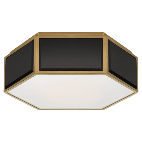 Visual Comfort & Co. Signature Collection Bradford Flush Mount, 2-Light, Hexagonal, Black, Soft Brass, Frosted Glass, 13"W (KS 4120BLK/SB-FG CLR8F) 