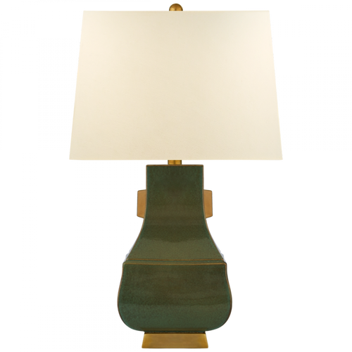 Kang Jug Large Table Lamp, 1-Light, Oslo Green with Burnt Gold, Natural Percale Square Shade, 28.75"H (CHA 8694OSG/BG-PL CLW43)