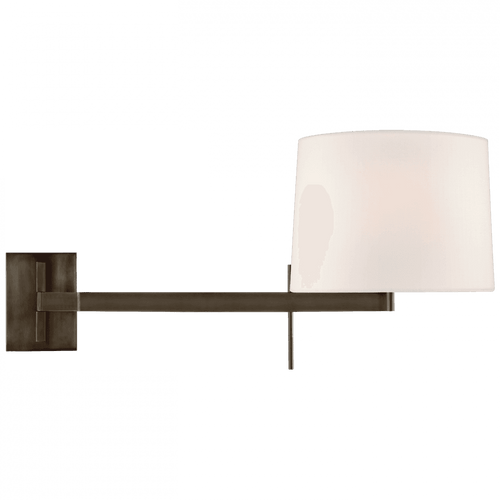 Visual Comfort & Co. Signature Collection Sweep Left Wall Sconce, 1-Light, Articulating, Bronze, Linen Shade, 13"H (BBL 2162BZ-L CM03N) 