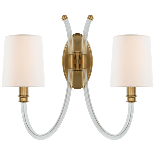 Visual Comfort & Co. Signature Collection Clarice Double Wall Sconce, 2-Light, Crystal with Ant, Linen Shade, 16"H (JN 2030CG/AB-L CLW52) 