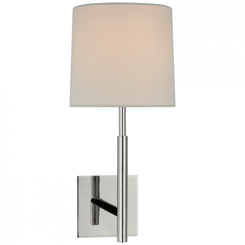 Visual Comfort & Co. Signature Collection Clarion Library Wall Sconce, 1-Light, Polished Nickel, Linen Shade, 15"H (BBL 2170PN-L CU1DU) 