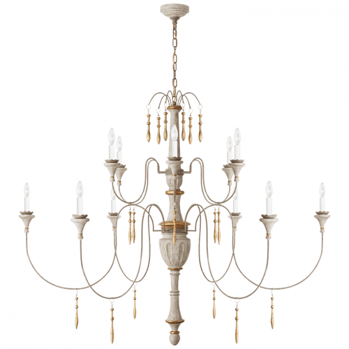 Visual Comfort & Co. Signature Collection Fortuna Chandelier, 12-Light, Vintage White, Gild, 58.5"W (JN 5014VW CPTW4) 